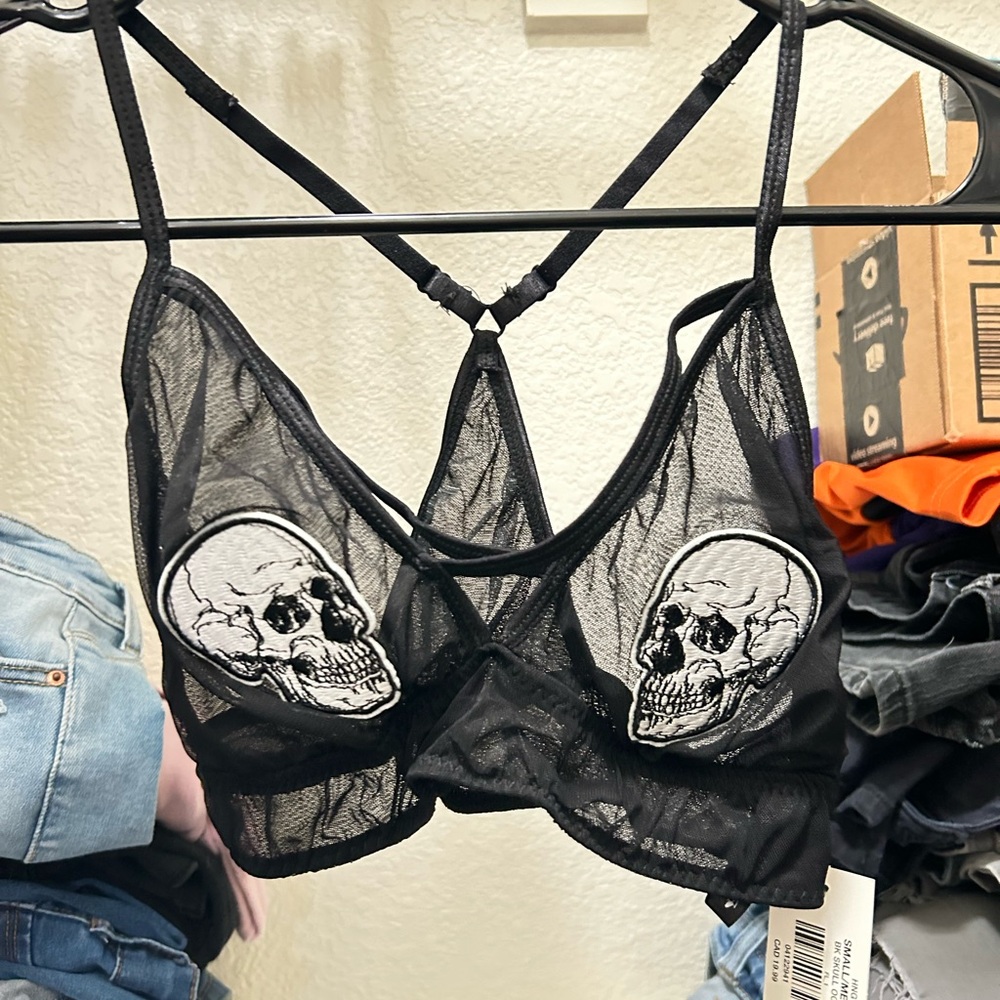 Brand NEW Black Skull Mesh Bralette